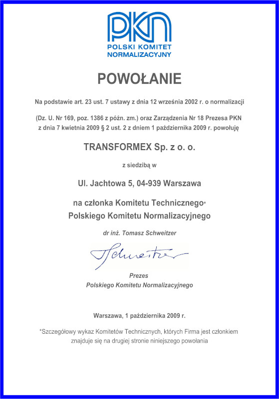 Powołanie na Członka KT nr 81 ds. Przekładników i Transformatorów Małej Mocy - strona 1